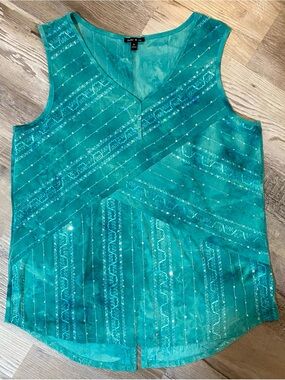 Sami & Jo Teal Ombre Sequin
Tank Top Size Back Slit Woman's
XL
